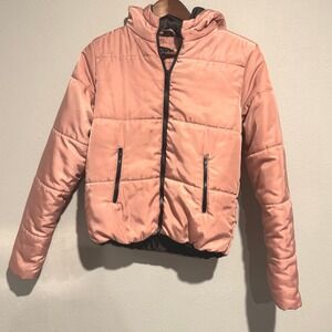 Rue21‎ Womens Puffer Jacket Hooded Full Zip Pink Lightweight Coat